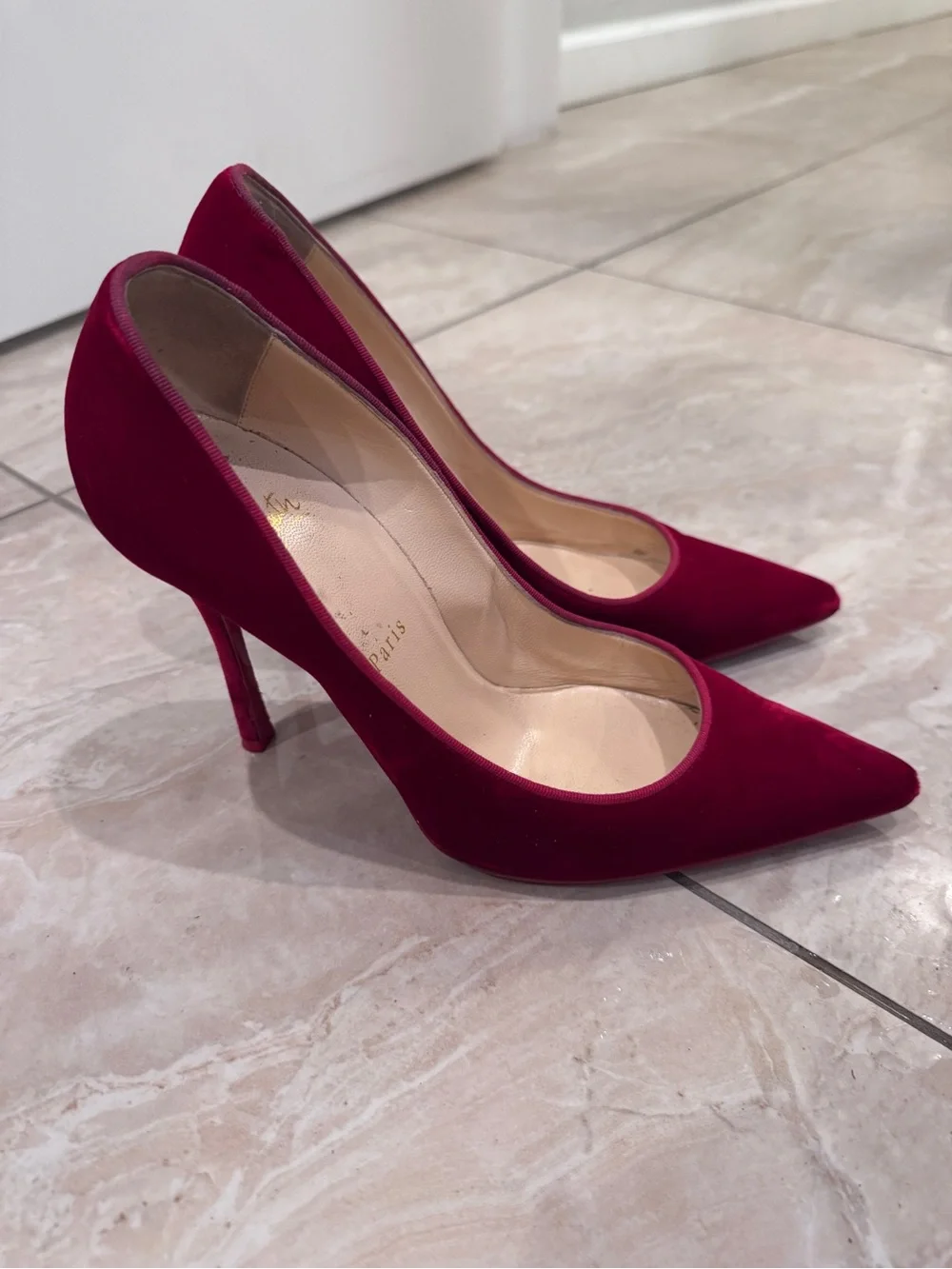 Christian Louboutin Red Suede Pointed Toe Stiletto Pumps